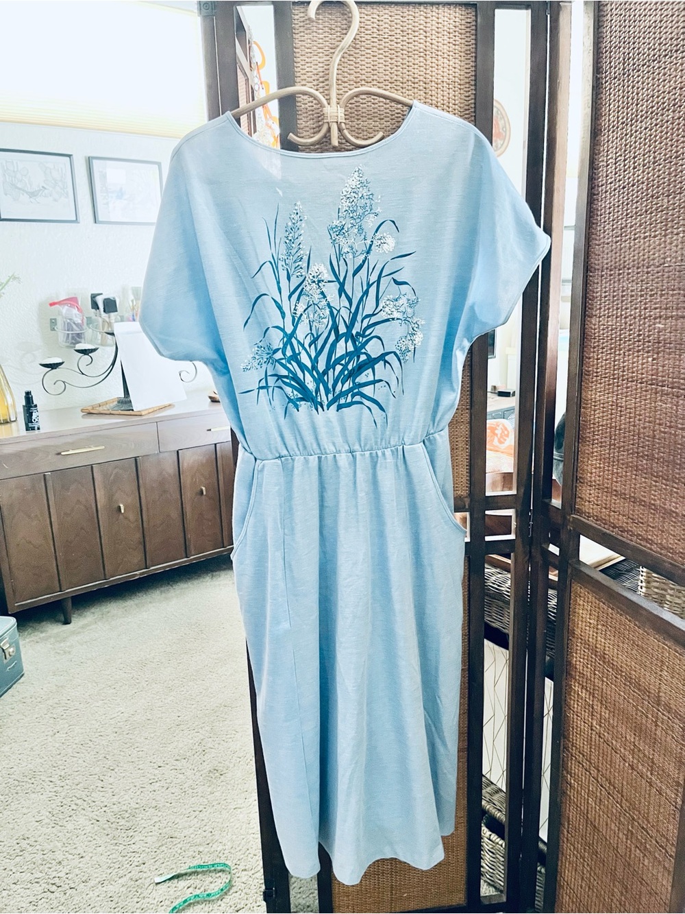 Vintage Light Blue Floral Midi Dress